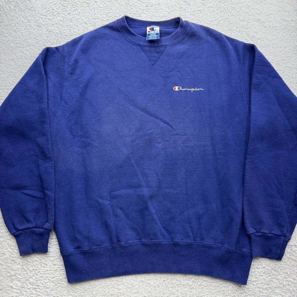 Vintage Champion Blue Crewneck Sweatshirt Embroidered Logo Made in USA Large